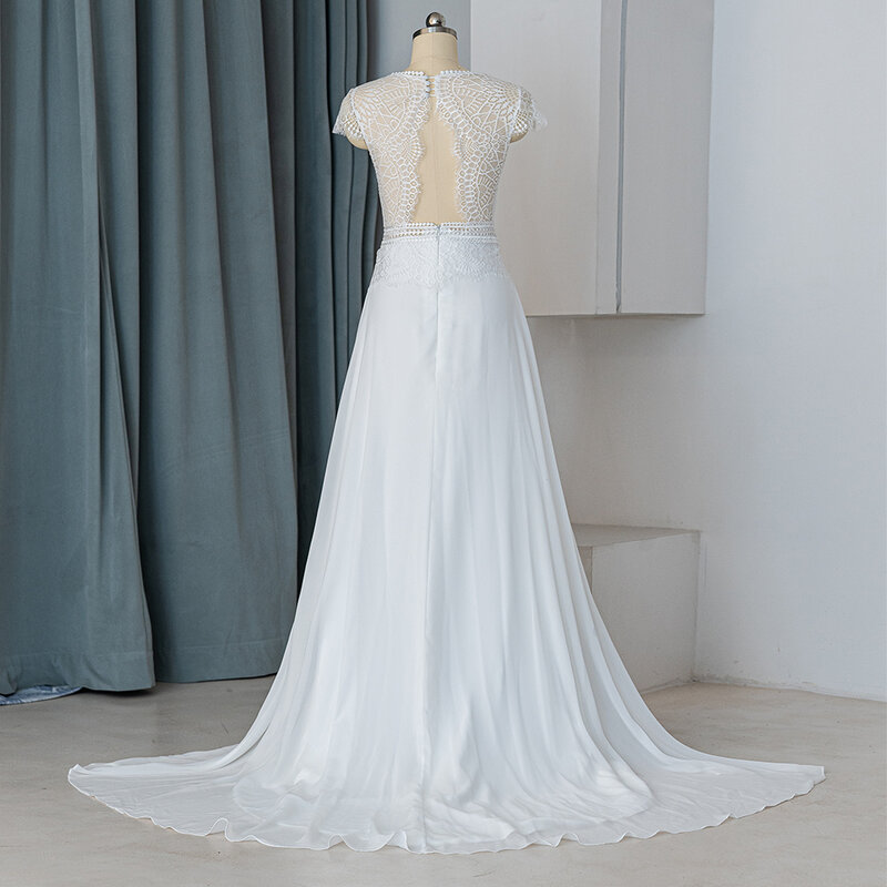 Brandneues beliebtes Design Brautkleid für Braut V-Ausschnitt Spitze Kurzarm Brautkleid A-Linie Vestidos de Novia qw01656