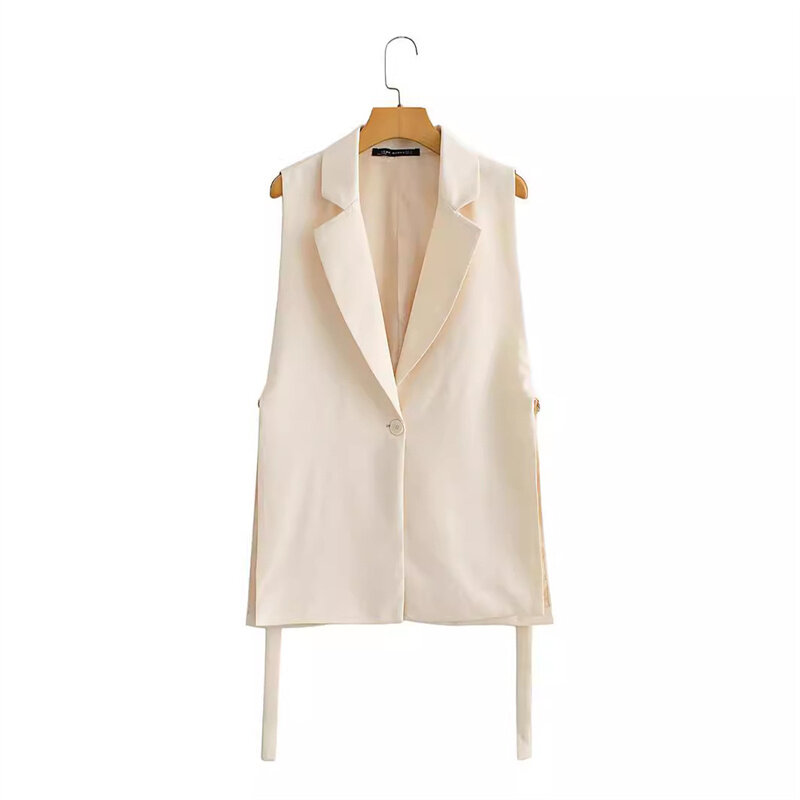 Women Fashion Lace Up Decorative Split Vest Vintage Sleeveless Jacket Waistcoat Female Outerwear Chic Suit Vest Tops Clothing