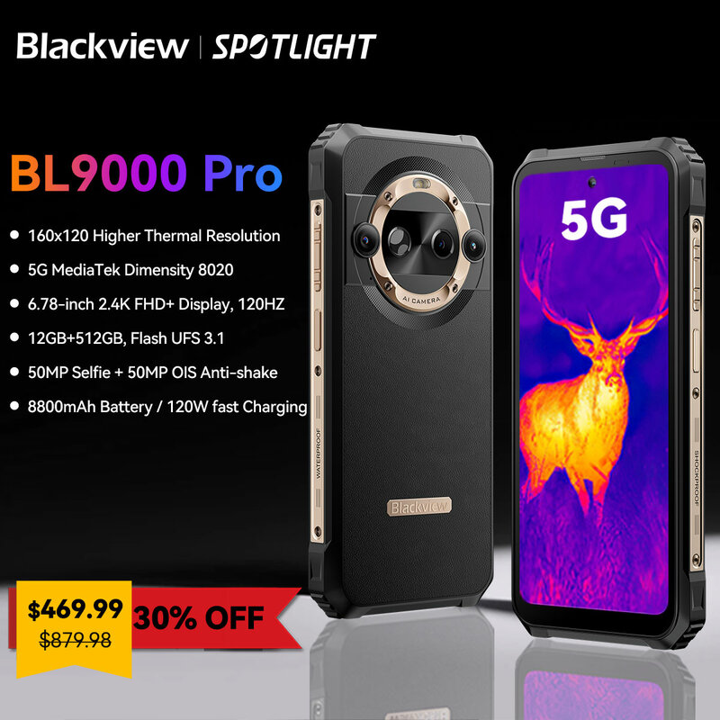 Blackview BL9000 PRO ponsel pintar, kamera pencitraan termal 5G FHD 6.78 ", 12GB 512GB®Android 14 8800mAh