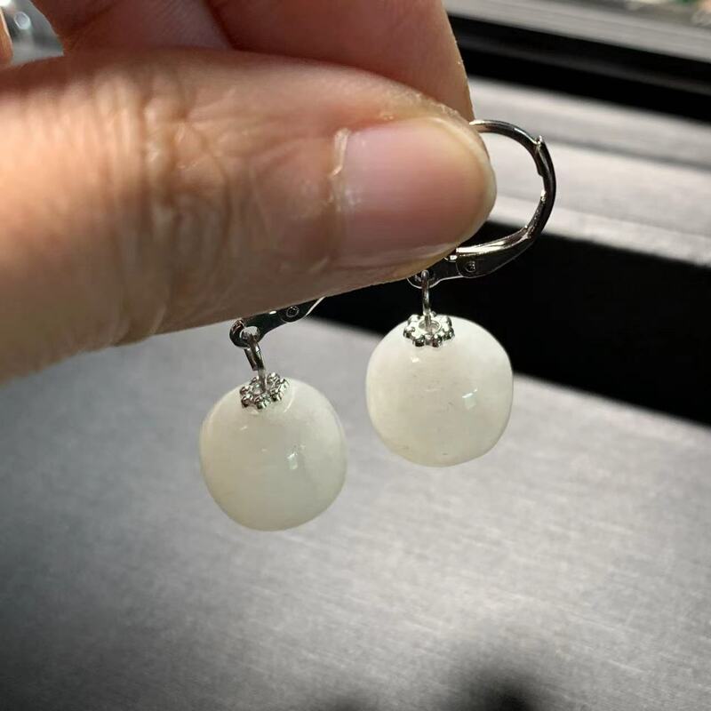 HEYYA batu giok putih alami 12MM, anting-anting sederhana klasik 925 Sterling perhiasan batu permata