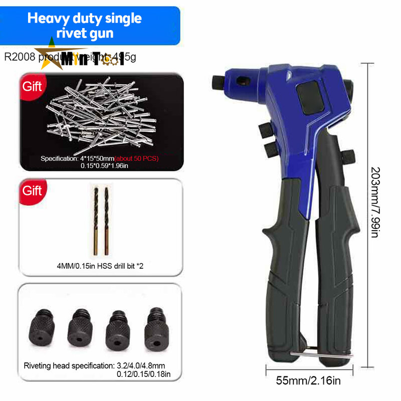 Pistola remachadora Manual de tuercas roscadas, herramienta remachadora de doble inserción, BT606, M3, M4, M5, M6, M8
