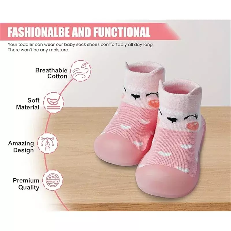 Sapatos antiderrapantes com sola macia para bebê menino e menina, sapatos com meias e meias para a primeira caminhada