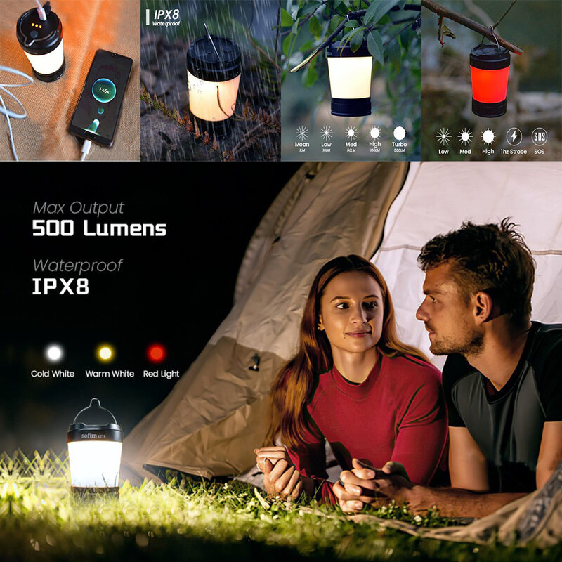 Sofirn LT1S luce di campeggio USB-C ricaricabile 21700 lanterna potente torcia da 2700K a 5000K indicatore di alimentazione e carica inversa