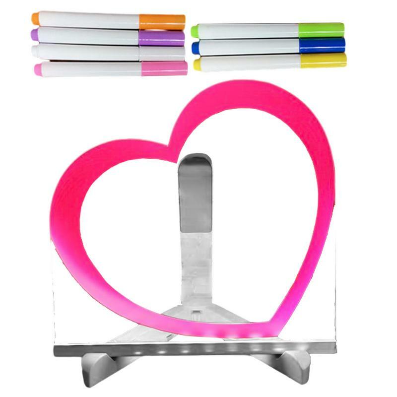 Lavagna per pianificazione in acrilico lavagna per appunti con Design a cuore con pennarello a 7 colori lavagna da tavolo durevole a luce LED cancellabile per nota