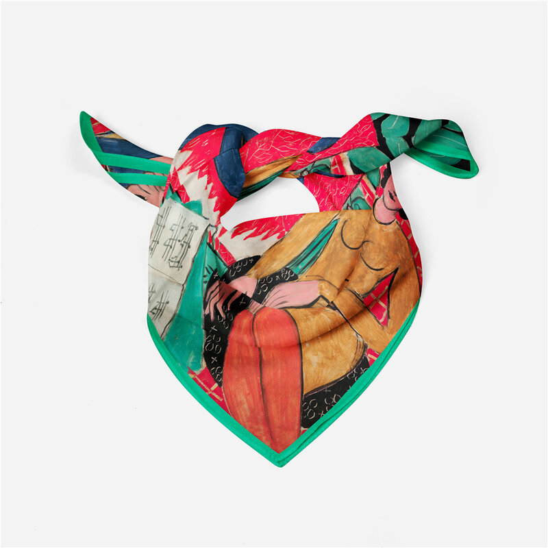 Twill Silk Square Scarves Woman Henri Matisse Music Painting Hijabs Silk Foulards Four Seasons Headband Neckerchief 53CM