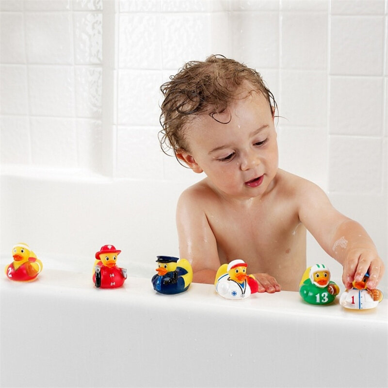 1 sztuk gumowe kaczki zabawki do kąpieli dla niemowląt prysznic dziecięcy kąpiel zabawka Float piskliwy piszcząca kaczka śmieszne pływanie woda zagraj w gra na prezent dla dzieci