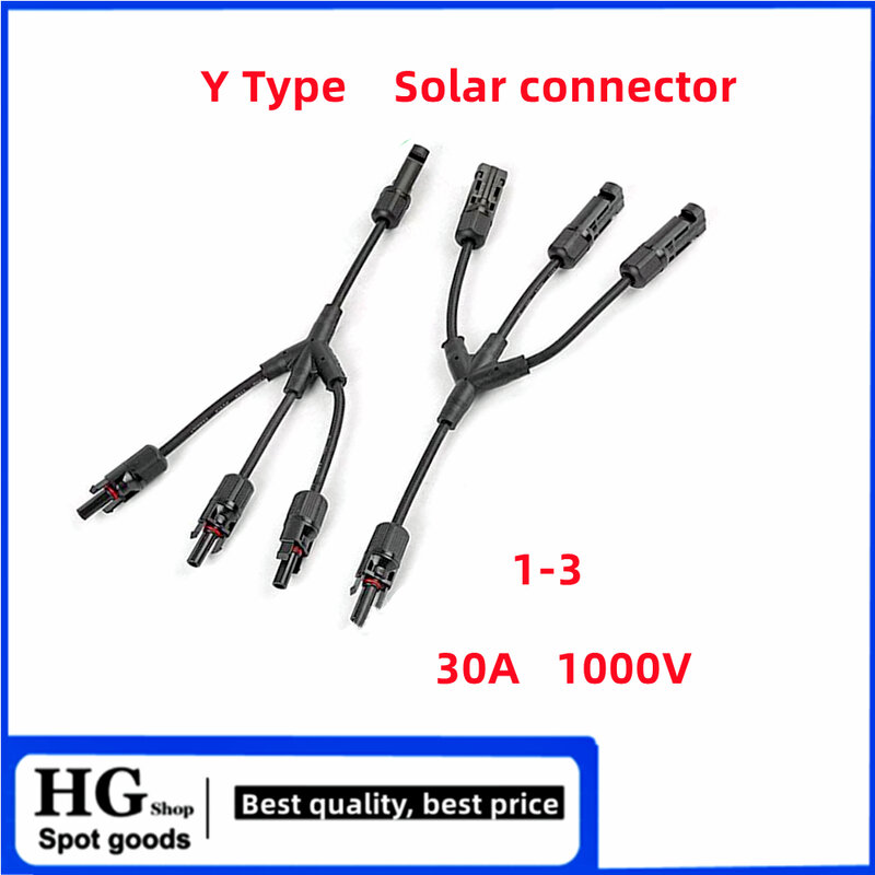 Conector solar fotovoltaico tipo Y, plugue de 4 vias macho e fêmea, adaptador de 1 em 3, 1000V, 30A