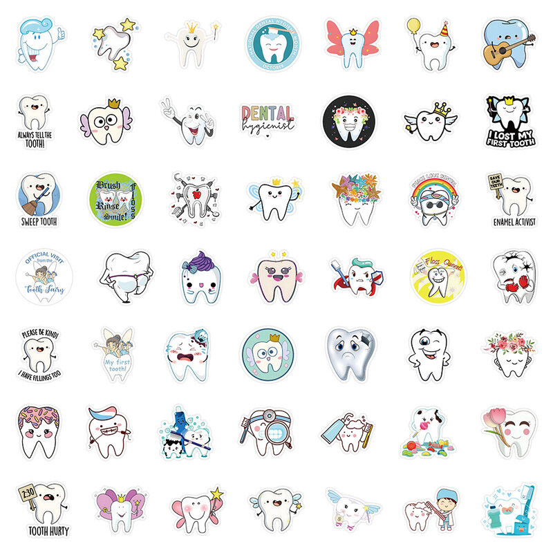 Pegatinas de dibujos animados para proteger los dientes, 10/30/50 piezas, grafiti Kawaii, decoración de maleta, papelería, Juguetes
