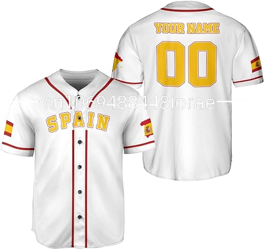 2023 스페인 국기 야구 저지, 3D 프린트 패션, 사용자 정의 이름, 남성 야구 셔츠, 스트리트 유니섹스 성인 야구 저지, 신제품