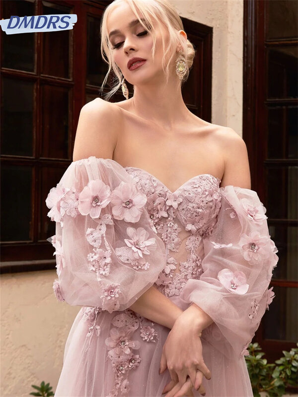 Vestido de noite gracioso fora do ombro, vestido bordado floral romântico, vestido em forma A, até o chão, clássico, 2024