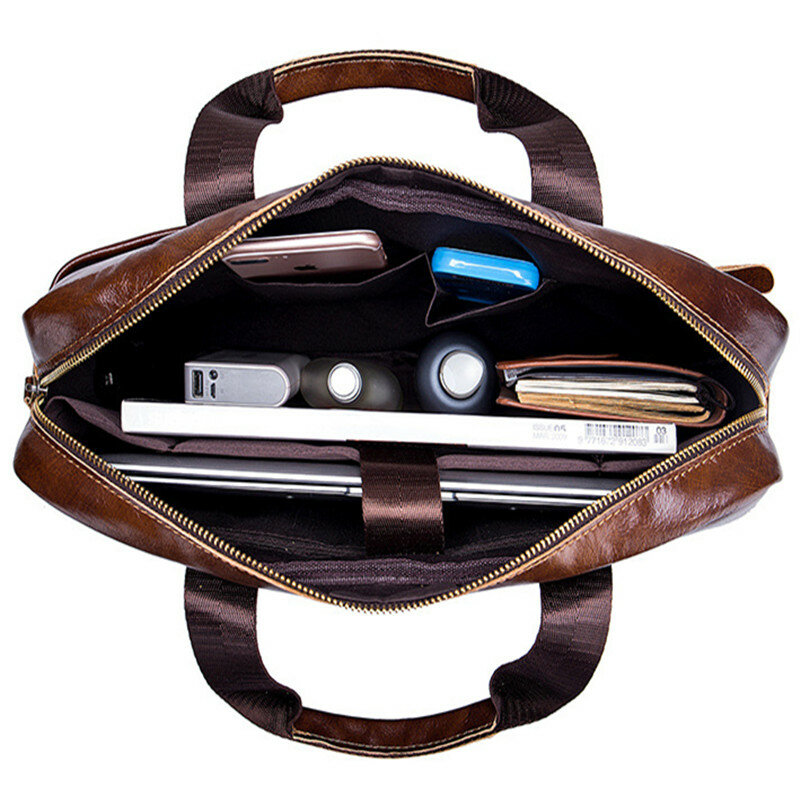 Vintage Genuine Leather Briefcases Men Business Laptop Handbag High Quality Crossbody Bag Luxury Male Shoulder Messenger Bag