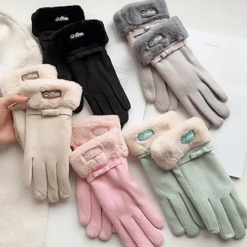 Tie Windproof Hand Protection Full Finger Gloves Autumn Winter Female Gloves Korean Style Gloves Touch Screen Driving Mitten