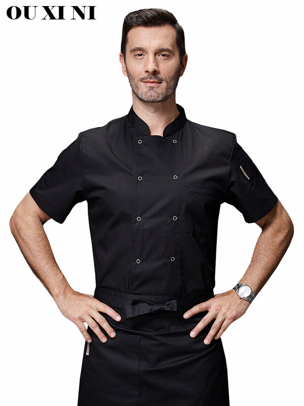 Restaurante camisa do chef dos homens de alta qualidade cozinha trabalho uniforme manga curta hotel cozinheiro jaqueta café garçom workwear