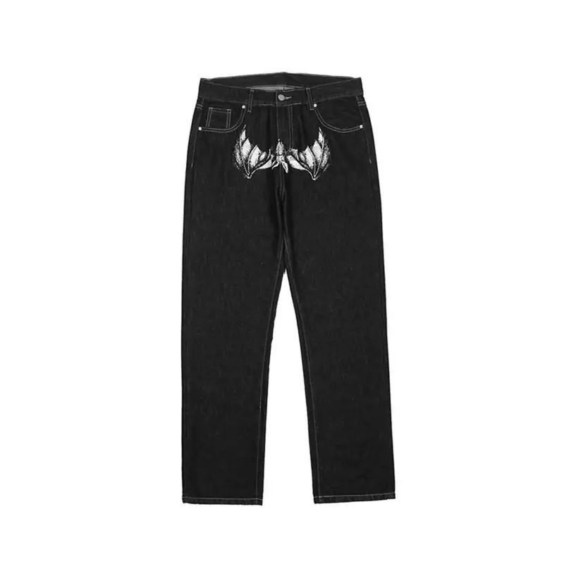 Мужские и женские джинсы в стиле ретро Y2K, прямые свободные джинсы в европейском и американском стиле с принтом головы, большие размеры