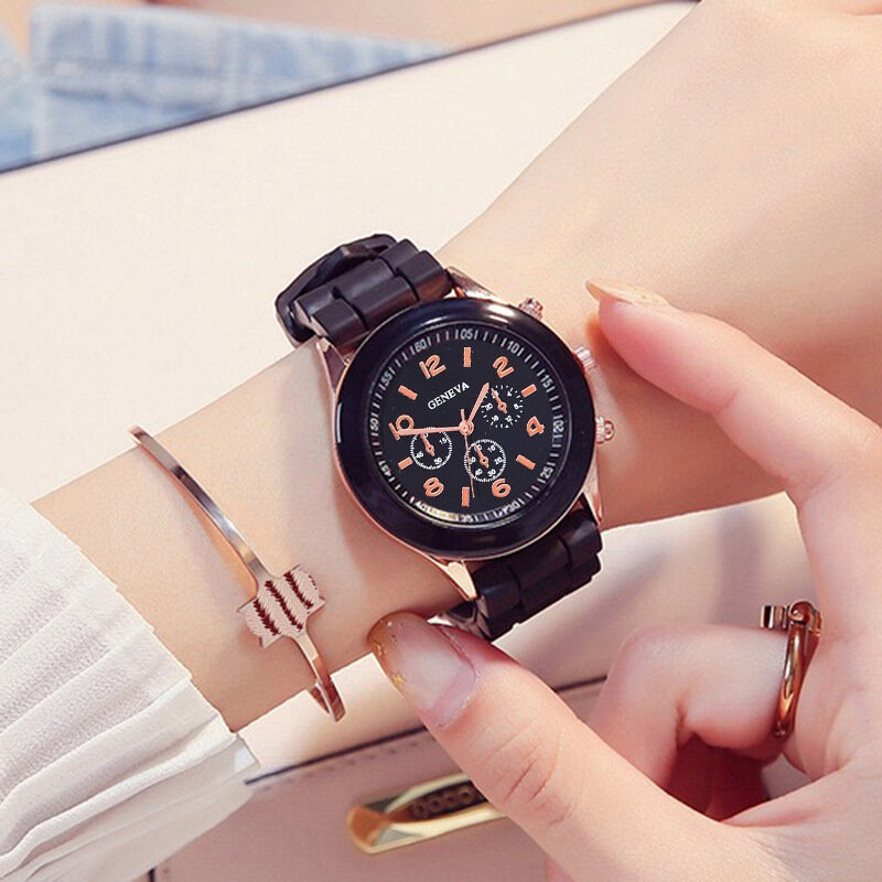 Women Crystal Silicone Quartz Wristwatch Fashionable Ladies Casual Watches Students Couple Watches