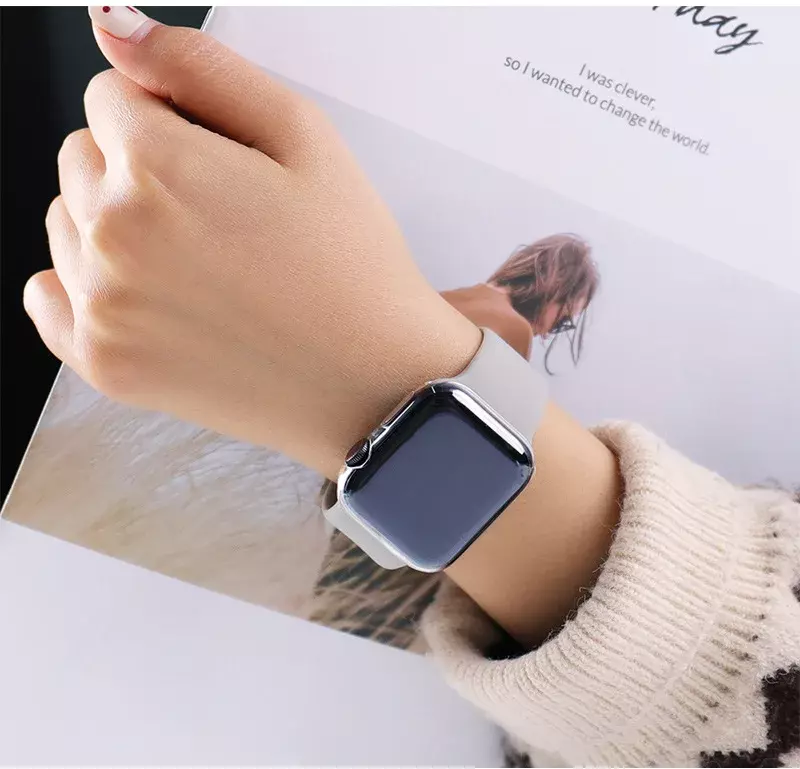Capa de silicone fina para Apple Watch Series 9 8 7 6 5 4 3 SE, iWatch Ultra 40 41 42 44 45 49mm, transparente