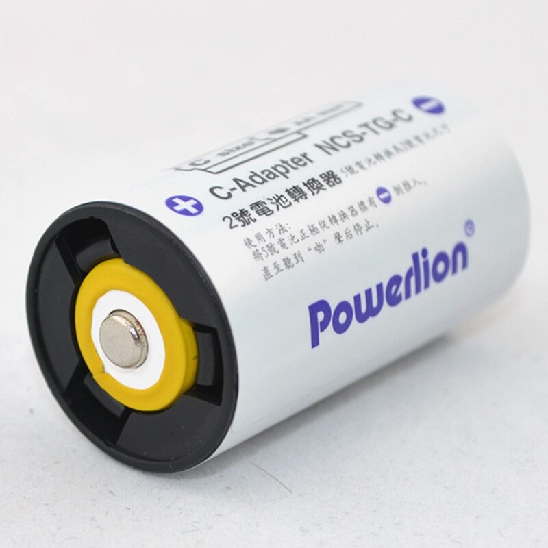 Powerlion adaptor baterai UKURAN C, casing konverter Spacer baterai ukuran AA ke C digunakan dengan sel baterai AA-4 pak