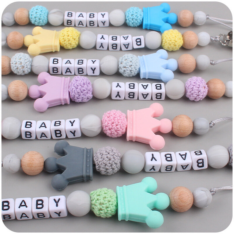 Chupete de silicona con nombre personalizado para bebé, cadena con Clip, colgante con letras en inglés, juguetes de dentición, regalo para masticar