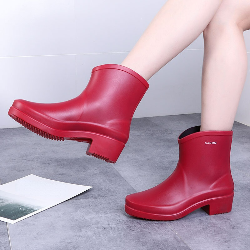 Rubber Shoes Women Chunky Rain Boots Waterproof PVC Ankle Galoshes Woman Garden Working Water Shoes Footwear Botas Femininas