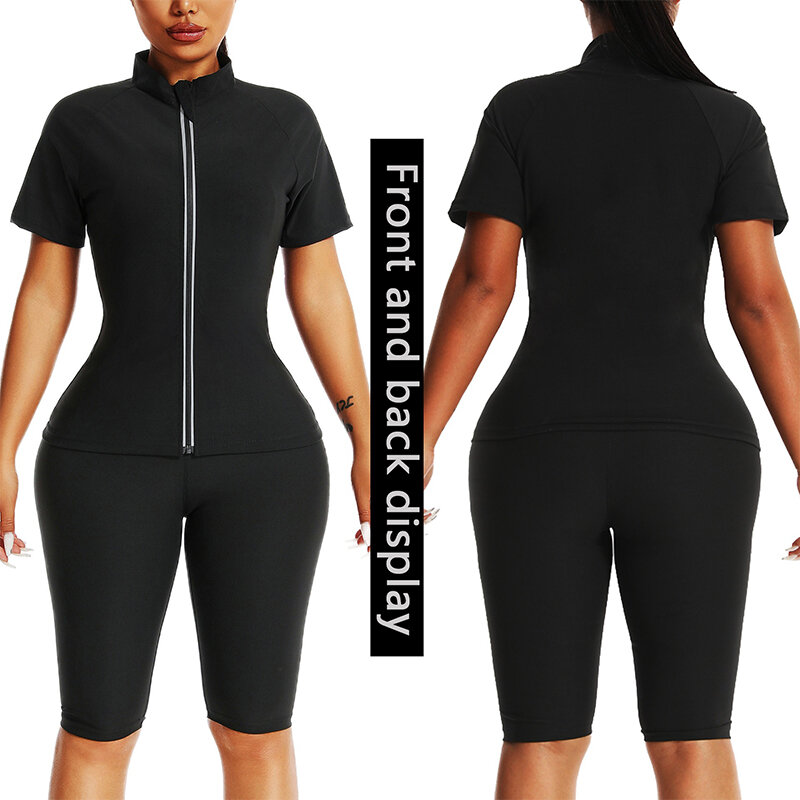Mrifila-Sauna Long Jacket e Shorts Set para Mulheres, Sweat Trapping, Perda de Peso, Emagrecimento Body Shaper, Fat Burn Suits, Thermo, 2 peças