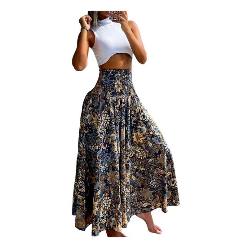 Юбка трапециевидная женская с принтом, винтажная стильная Макси-юбка с завышенной талией и широким эластичным поясом, в стиле ретро, на лето