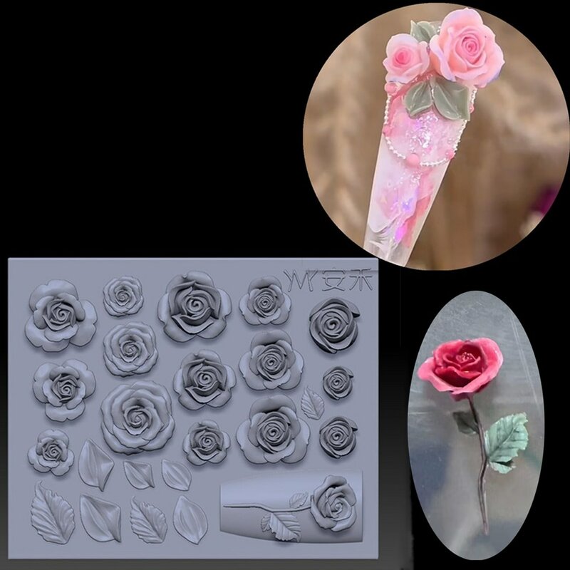1 szt. Kwiat róży 3D forma tipsy akrylowe dekoracje artystyczne do paznokci silikonowe płytki do tłoczenia paznokcie produkty akcesoria do paznokci
