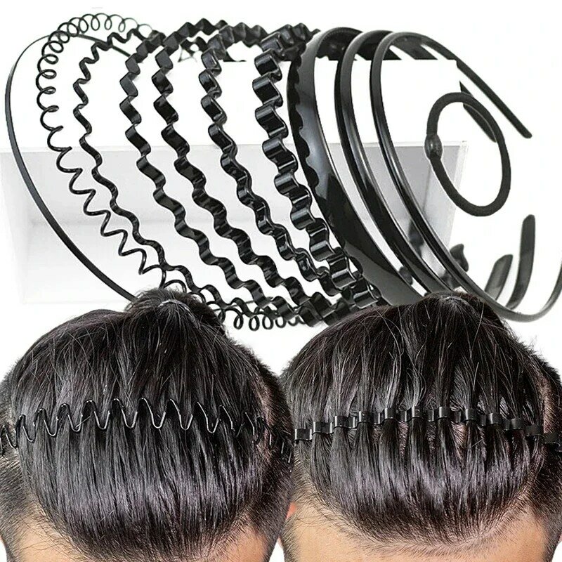 6Pcs แฟชั่นคลื่นบุรุษผู้หญิง Unisex สีดำผมเป็นลอนหัว Hoop กีฬา Headband Hairband Headwear เครื่องประดับผมของขวัญ