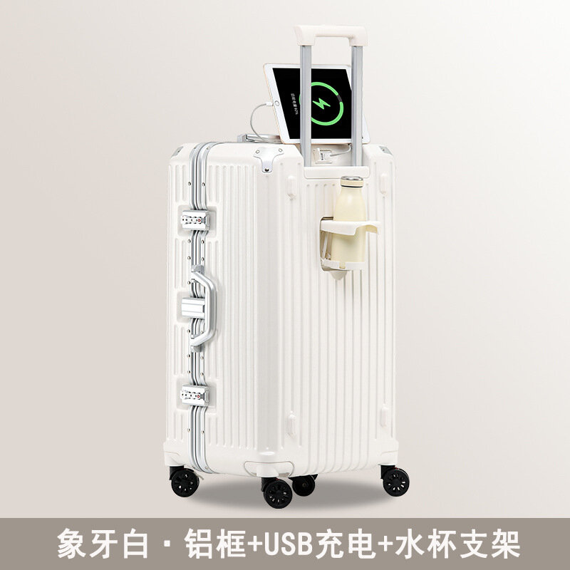 PLUENLI Large Capacity Luggage Aluminum Frame Anti-Fall High-Looking Trolley Case Luggage Case Password Luggage Leather