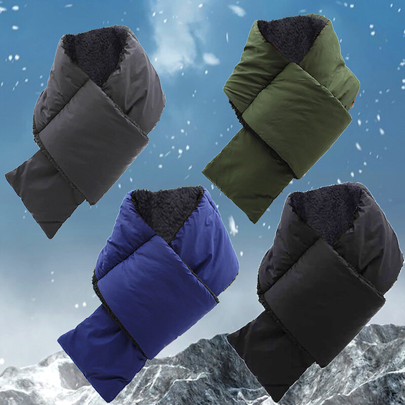 겨울 두꺼운 따뜻한 다운 코튼 스카프, 얇은 가벼운 방수 캠핑 스카프, 접이식 휴대용 워머 사이클링 넥 스카프