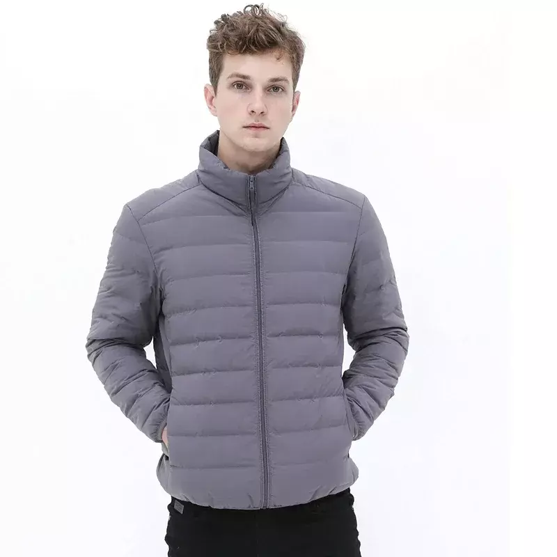 Jaket Puffer lembut kerah berdiri 90%, jaket kain tahan air mulus musim dingin musim gugur, mantel hangat luar