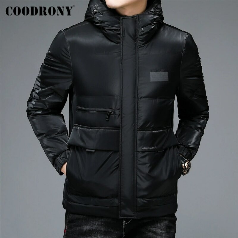 Coodrony marca inverno grosso quente com capuz parka casaco 90% pato branco para baixo jaqueta masculina roupas grande bolso blusão casaco z8164