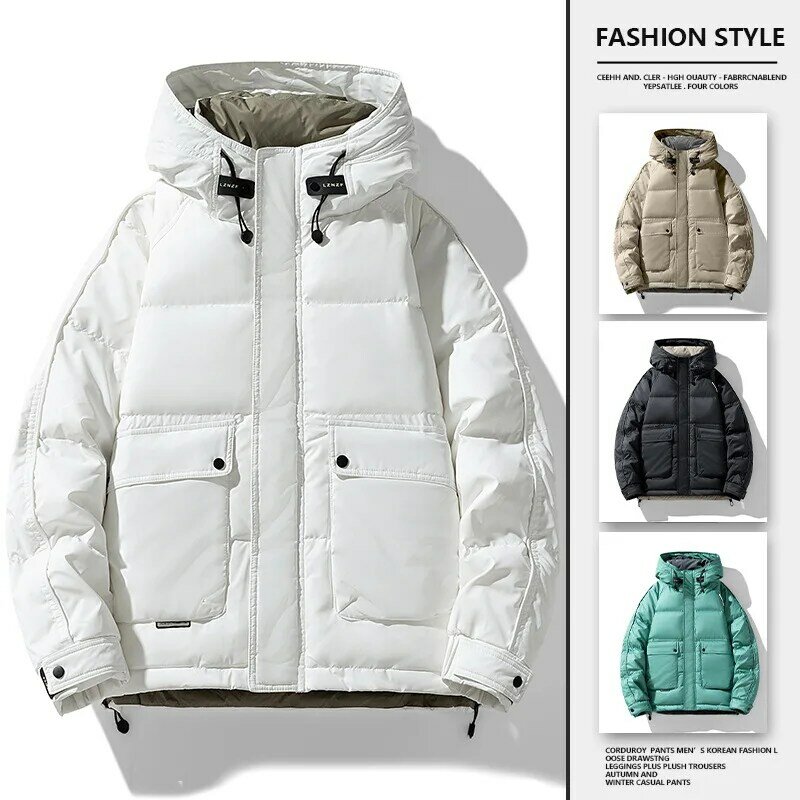 Jaqueta de pato branco masculina, solta, casaco grosso quente, top solto, moda casual, jovem, alta qualidade, inverno