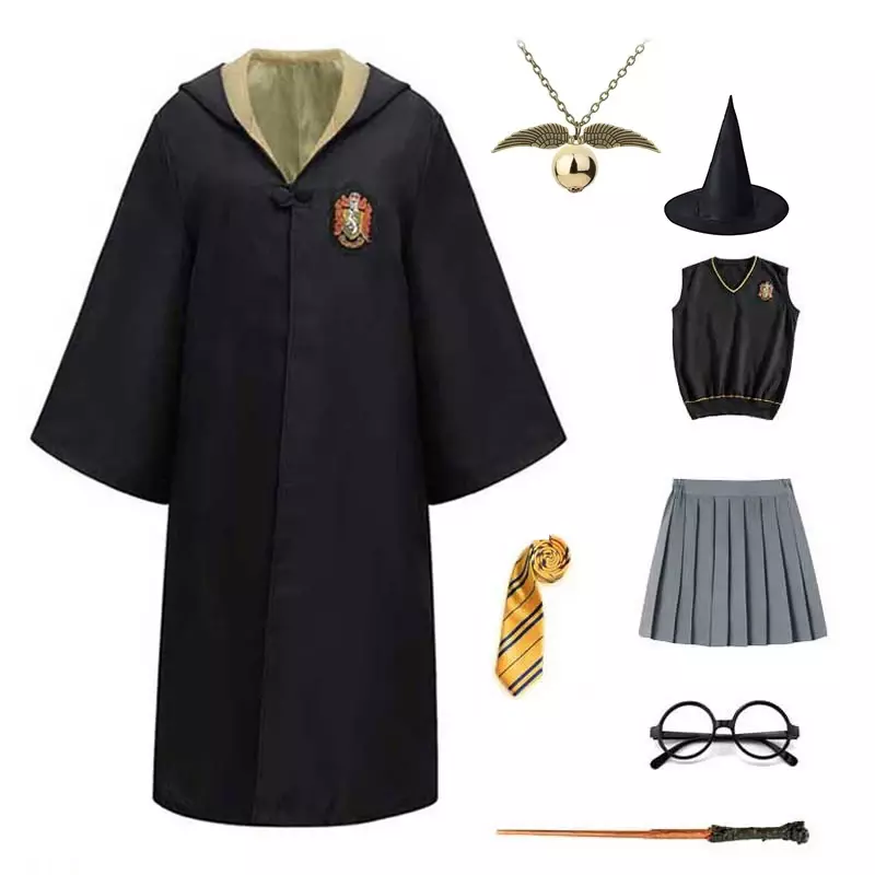 Harry Potter Performance Clothes for Adults and Children, Long Coat and Cape, Halloween Accessories, School Girl Cosplay, Anime,