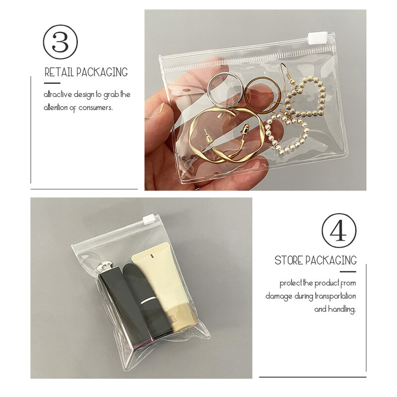 Plástico transparente PVC Zipper Bag, Armazenamento de jóias, Colar e Brincos Pulseira, Saco de Presente para Embalagem de Pequenas Empresas, 10 Pcs, 20 Pcs