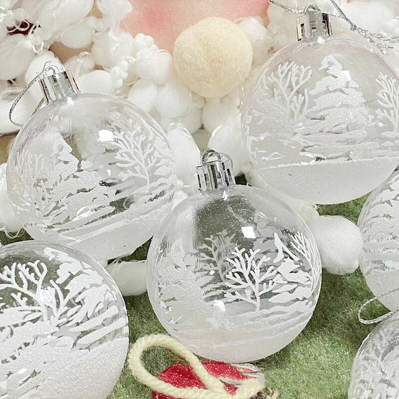 6 buah liontin bola salju transparan dekorasi pohon Natal 6cm bola Natal dekorasi jelas ornamen gantung Natal perlengkapan pesta