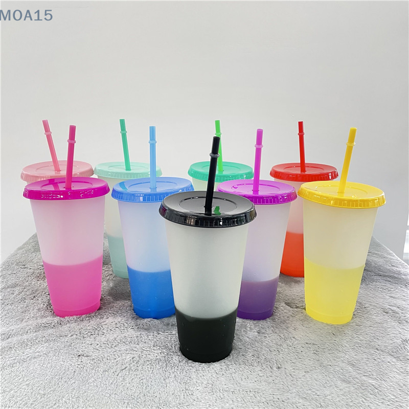 แก้วมีฝาเปลี่ยนสีและหลอด10ชิ้นแก้วน้ำพลาสติกขนาด23.6ออนซ์ใช้ซ้ำได้สำหรับเด็กและผู้ใหญ่ถ้วยเปลี่ยนสีลูกปา