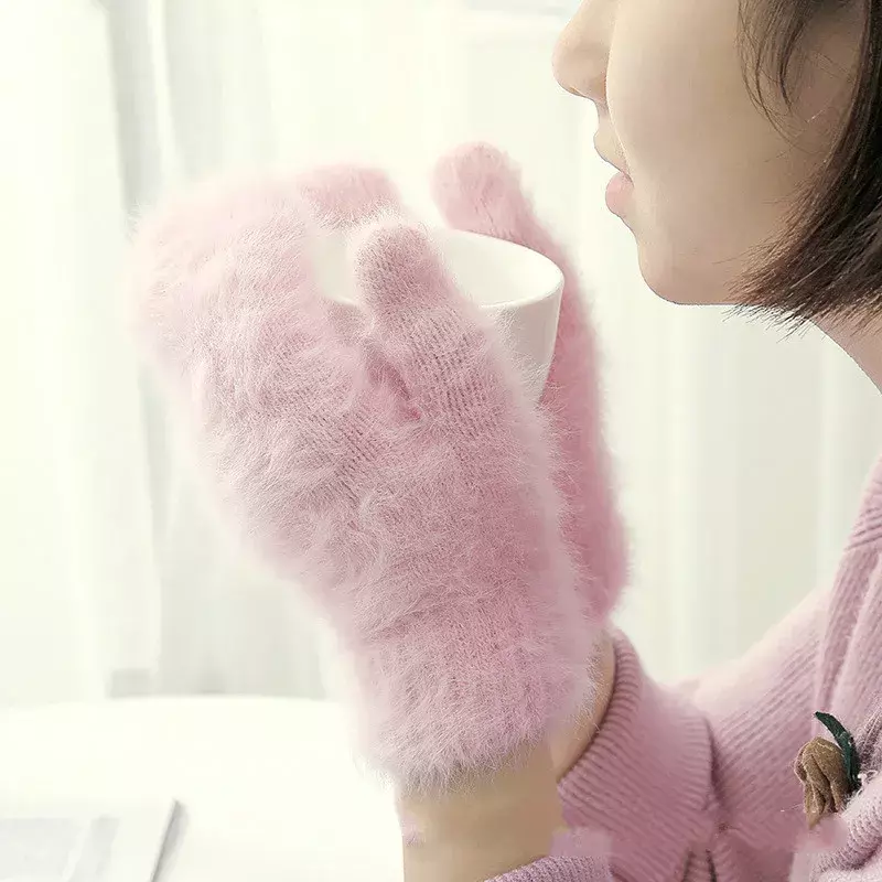 Симпатичные перчатки из кроличьей шерсти, женские зимние варежки, меховые перчатки от производителя, зимние перчатки без пальцев, Женские варежки для девочек