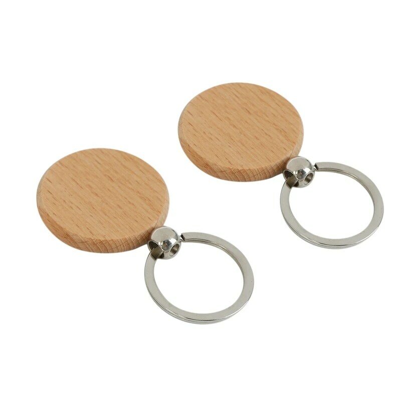 100 шт., круглые деревянные Брелоки для ключей