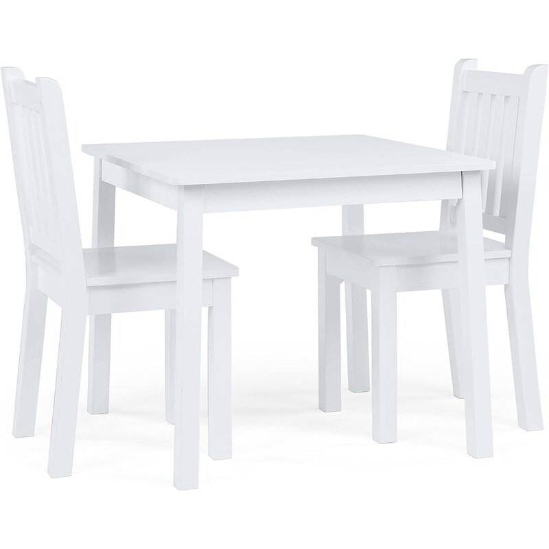 مجموعة طاولة وكرسي أبيض للأطفال ، أثاث الأطفال ، طاولة مربعة خشبية ومجموعة كراسي 2