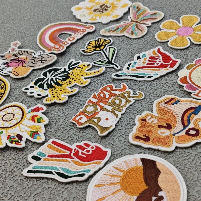 Art Embroidery Patch Sunrise Sunset Cloth Sticker DIY Cartoon Butterfly Applique Fusible Iron on Patches Accessories for Hat Bag