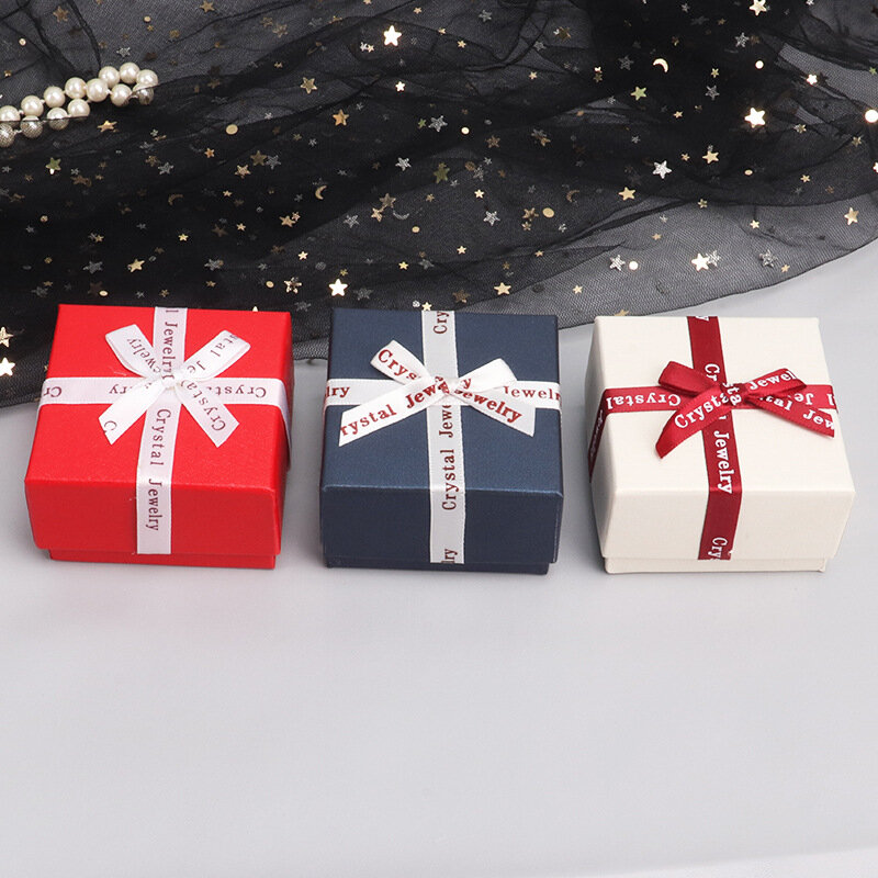 12pcs Ring Packaging Box Paper Necklace Jewelry Bow Gift Box 7*7 Square Earring Storage Box Cardboard Jewelry Set Gift Box