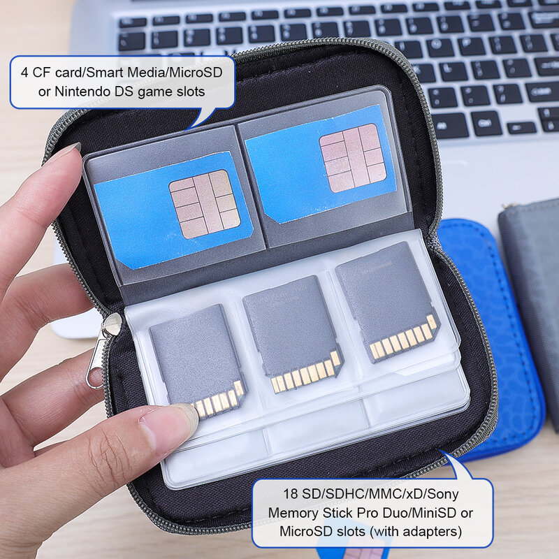 Bolsa de almacenamiento para tarjetas de memoria, estuche de transporte multifuncional portátil, 22 ranuras, CF/SD/Micro SD/SDHC/MS/DS