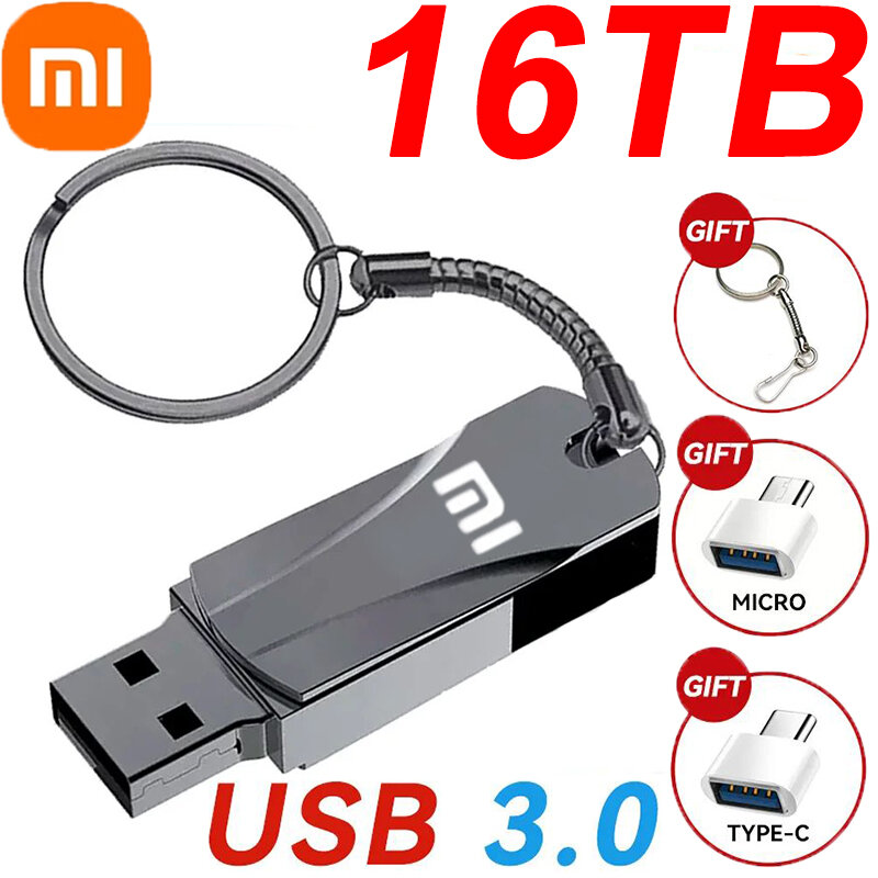 샤오미 U 디스크 메탈 플래시 드라이브, USB 3.0, 고속 파일 전송, 8TB, 4TB, 초대용량 방수 컴퓨터 펜 드라이브, 16TB