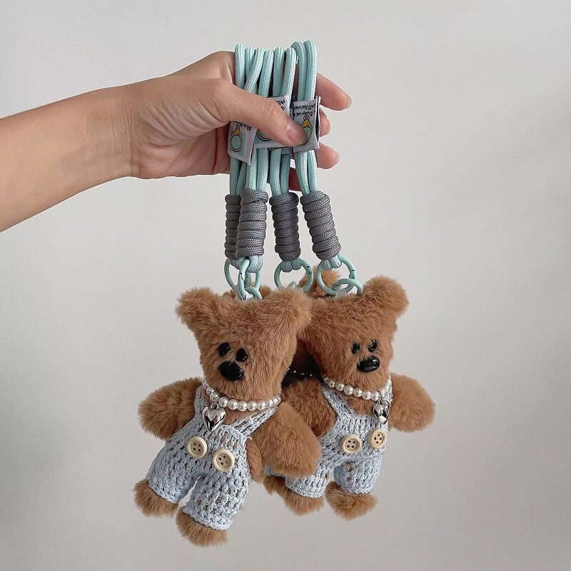 15cm Kawaii Small Bear Plush Toy Keychain Backpack Pendant Cartoon Anti drop chain Cute Car Keyring  Kids Women Bag Accessories