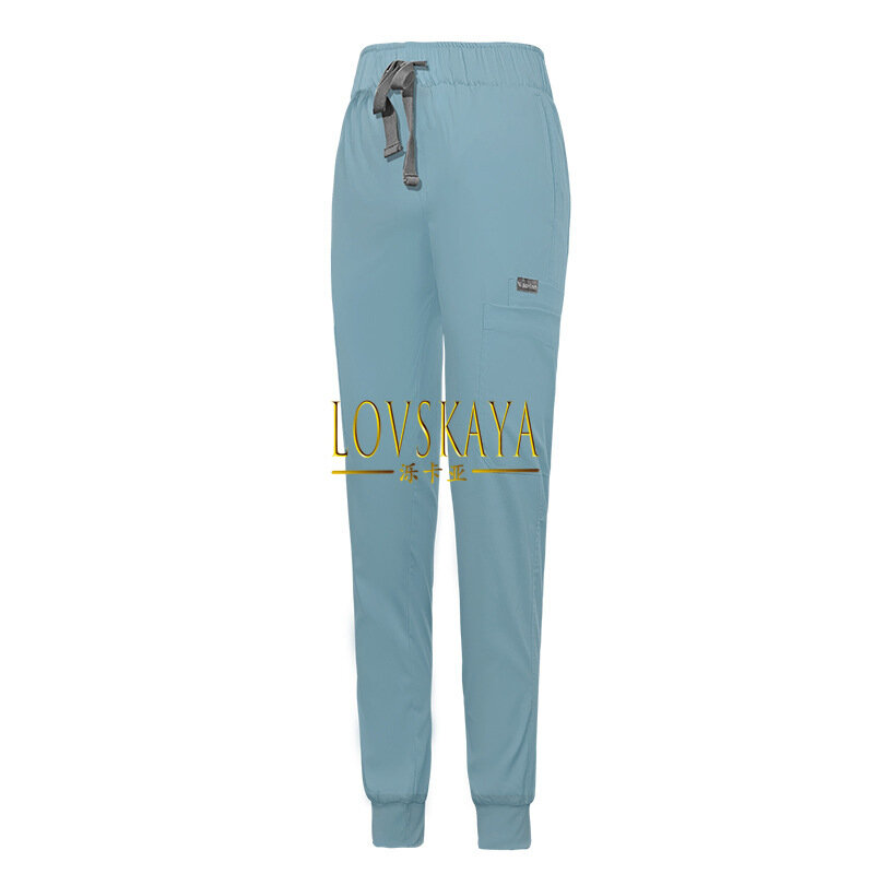 Elastic thread casual pants with drawstring work surgical pants blue doctor and nurse pants