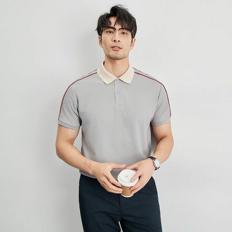 Koreańska klapa Slim letnia męska koszulka Polo z krótkim rękawem koszule inteligentne Casual prostota oddychająca biznesowa trwała bawełna wygoda