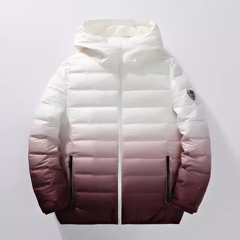 Chaqueta de plumón con capucha para hombre y mujer, abrigo ligero y minimalista de estilo diario, estilo coreano degradado, otoño e invierno, 2023
