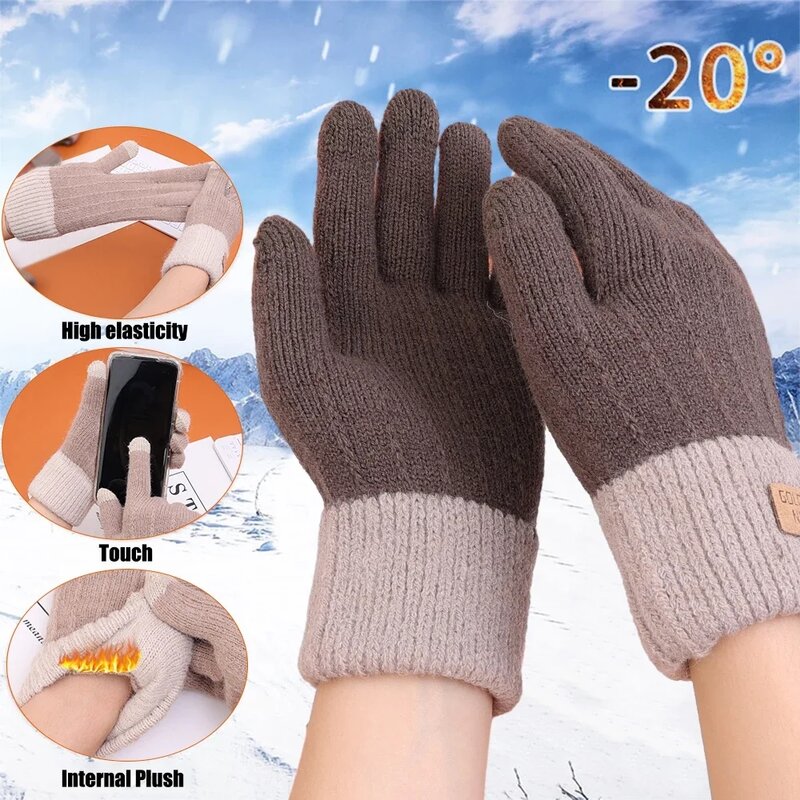 Sarung tangan rajut wanita, sarung tangan rajut luar ruangan tebal hangat mode musim dingin musim gugur musim dingin
