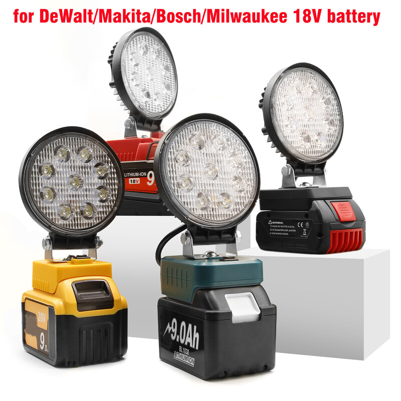보쉬 디월트 밀워키 마키타용 LED 작업등, 18V 배터리, 방수, 작업장 휴대용 LED,180 ° 회전, 슈퍼 브라이트