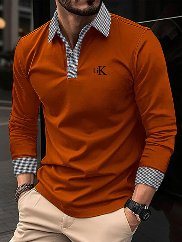 Men's T-shirt long sleeved lapel men's casual new spring and summer breathable and sweat absorbing high-quality men's POLO